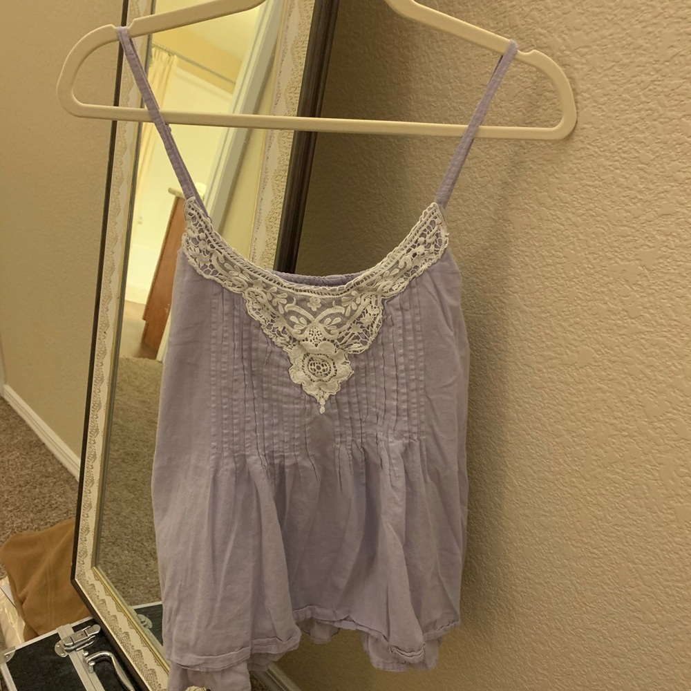 Lavender Lace Crochet Spaghetti Strap Pleated Cami